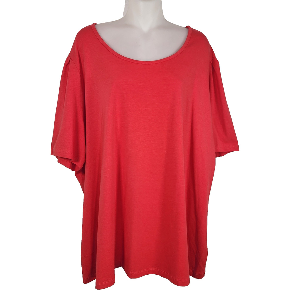 Denim & Co. Essentials Women Jersey Elbow Sleeve Scoop Neck Top Red 2X A366973